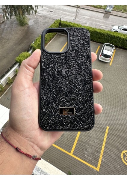 Iphone 13PROMAX Uyumlu Taşlı Siyah Kılıf
