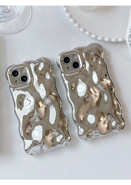 Iphone 15 Pro Uyumlu 3D Lüx Su Damla Desenli Kabartmalı Parlak Metalik Gümüş Kamera Koruyucu Kılıf fiyatları