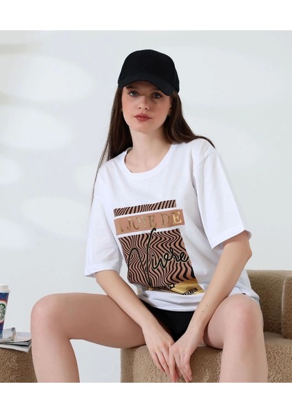 Varak Çizgili Oversize Tişört