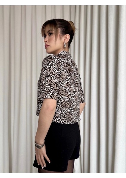 Leopar Desenli Crop Gömlek fiyatları