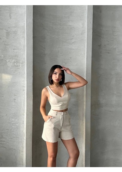 Şortlu Keten Takım modelleri