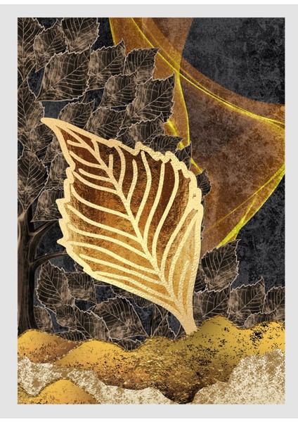 Harikabirev|gold-Siyah Yaprak Çiçek Kombini 01 |çerçeveli Temperli Cam Tablo 3lü Yatay fiyatları