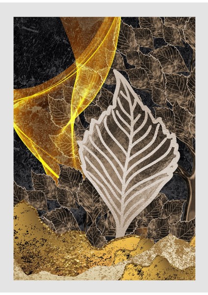 Harikabirev|gold-Siyah Yaprak Çiçek Kombini 01 |çerçeveli Temperli Cam Tablo 3lü Yatay fırsatları