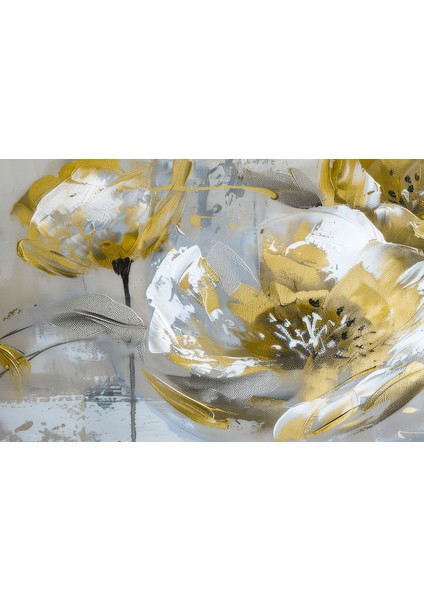 Harikabirev|soft Renk Beyaz-Gold Minimal Çiçek Kombini |çerçeveli Temperli Cam Tablo 3lü Yatay modelleri