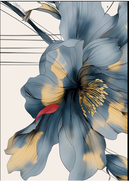 Harikabirev|gold-Mavi Çiçek Detaylı Kombini |çerçeveli Temperli Cam Tablo 3lü Yatay fiyatları