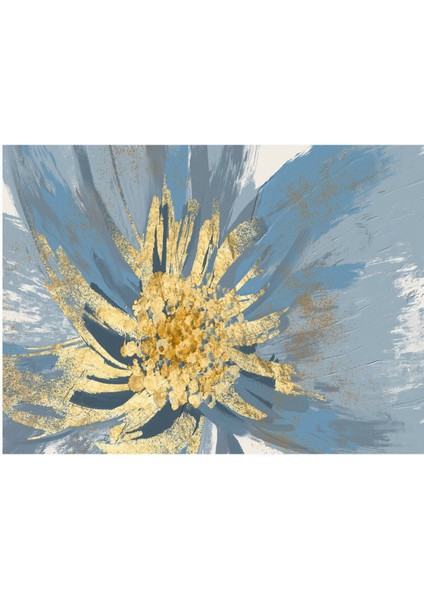 Harikabirev|soft Mavi-Gold Çiçek Ağaç Kombini |çerçeveli Temperli Cam Tablo 3lü Yatay modelleri