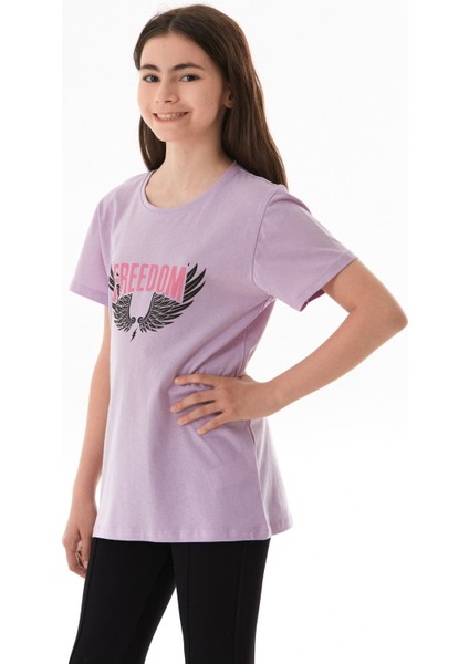 %100 Pamuk Freedom Yazı Baskılı Kız Çocuk Tişört