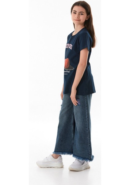 %100 Pamuk Kiraz Baskılı Bisiklet Yaka Kız Çocuk Tişört fiyatları