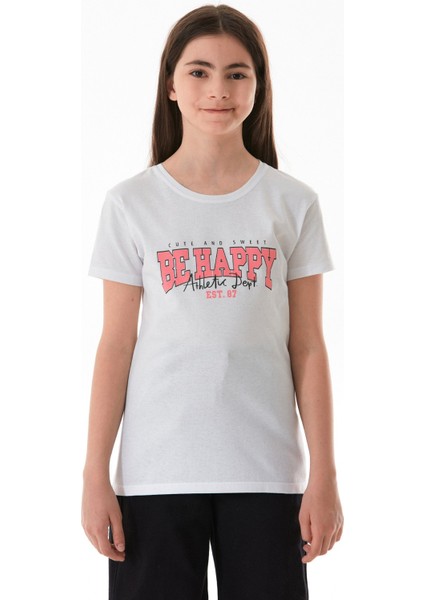 %100 Pamuk Be Happy Baskılı Kız Çocuk Tişört fiyatları