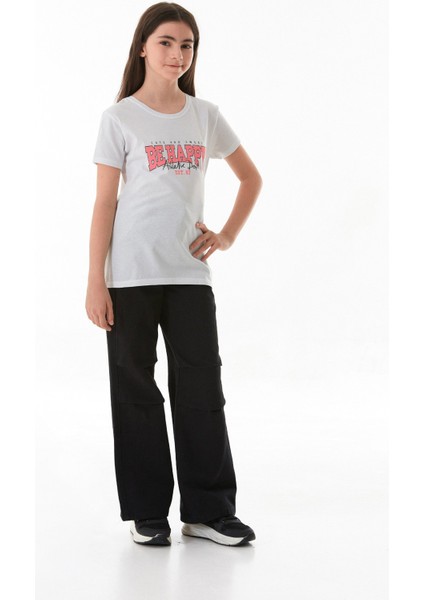 %100 Pamuk Be Happy Baskılı Kız Çocuk Tişört modelleri