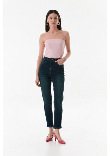 Fermuarlı Yüksek Bel Straight Jean