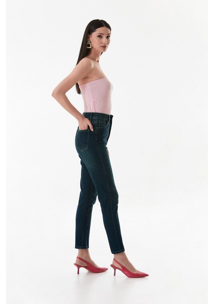 Fermuarlı Yüksek Bel Straight Jean