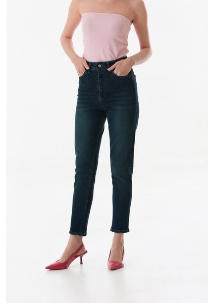Fermuarlı Yüksek Bel Straight Jean