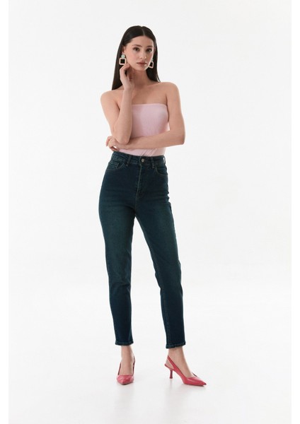 Fermuarlı Yüksek Bel Straight Jean