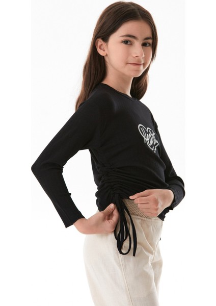 Fitilli Heart Baskılı Yanları Büzgülü Kız Çocuk Body