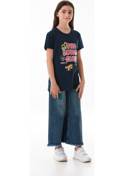 %100 Pamuk Yazı Baskılı Bisiklet Yaka Kız Çocuk Tişört fiyatları