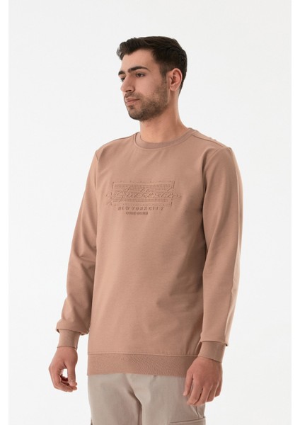 Kabartma Desenli Bisiklet Yaka Sweatshirt