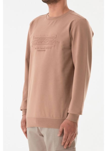 Kabartma Desenli Bisiklet Yaka Sweatshirt indirimleri