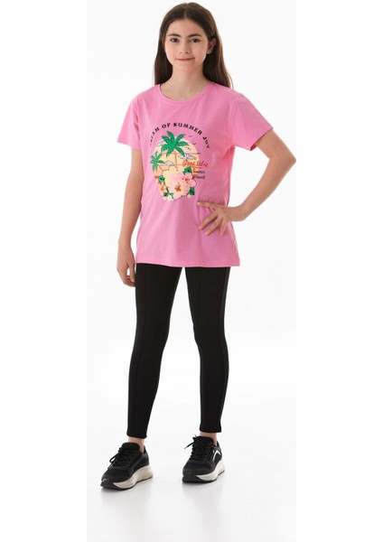 %100 Pamuk Palmiye Baskılı Kız Çocuk Tişört fiyatları