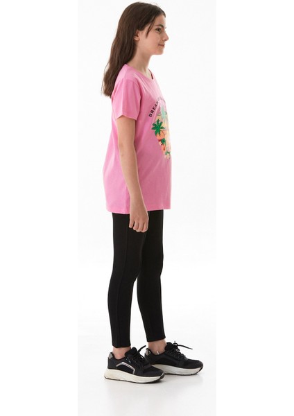 %100 Pamuk Palmiye Baskılı Kız Çocuk Tişört fırsatları