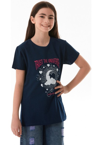 %100 Pamuk Trust The Universe Baskılı Kız Çocuk Tişört