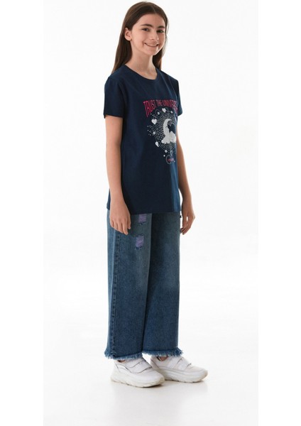 %100 Pamuk Trust The Universe Baskılı Kız Çocuk Tişört modelleri