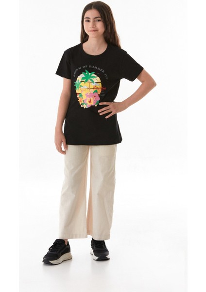 %100 Pamuk Palmiye Baskılı Kız Çocuk Tişört modelleri