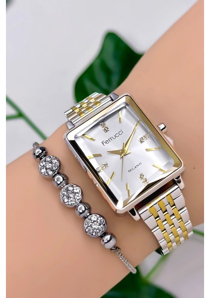 Çelik Kordon Çelik Kasa Kadın Kol Saati, 3 Atm Su Geçirmez Gümüş-Gold ZMFER179