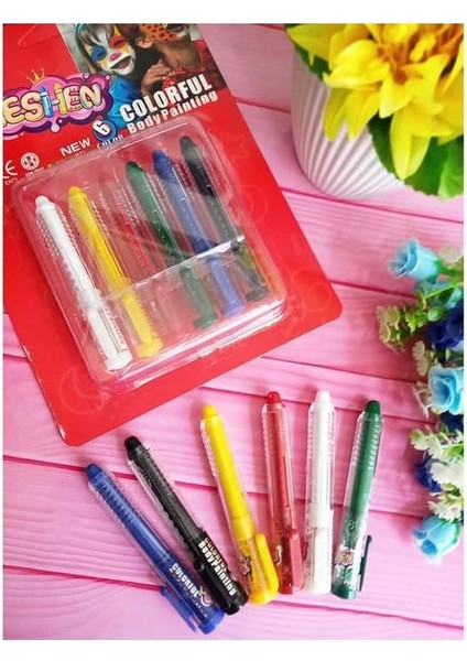 6 Pcs Colorful Bordy Painting Kostüm Aksesuarları Vıp Palyaço Yüz Boyası 6 Lı Kalem Yüz Boyama Seti