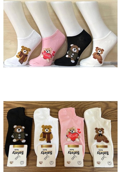 4 Çift Teddy Desenli Unisex Spor Soket Çorap Seti