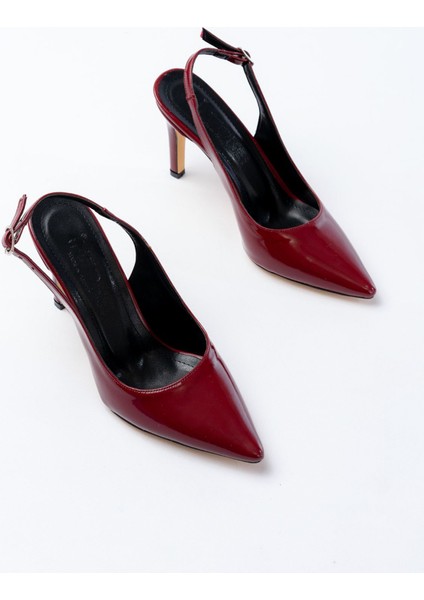 Ceylinmoda ST-1153 Bordo Rugan Günlük Arkası Açık 9 cm Topuklu Kadın Ayakkabı modelleri