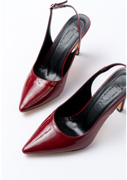 Ceylinmoda ST-1153 Bordo Rugan Günlük Arkası Açık 9 cm Topuklu Kadın Ayakkabı fırsatları