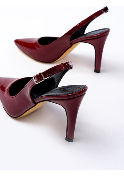 Ceylinmoda ST-1153 Bordo Rugan Günlük Arkası Açık 9 cm Topuklu Kadın Ayakkabı indirimleri