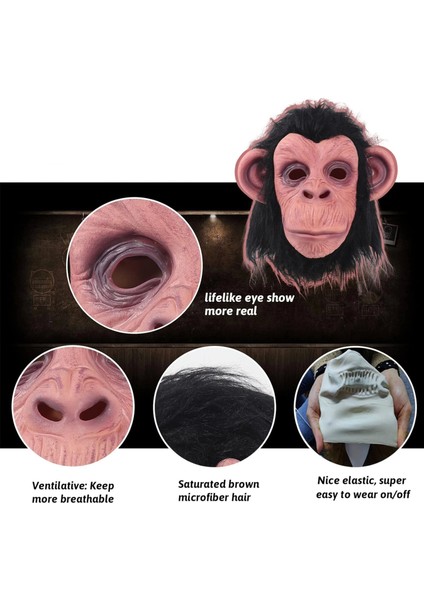Siyah Saçlı Kafaya Tam Geçmeli Lateks Şempanze Maskesi - Lateks Maymun Orangutan Goril Maske Et Maske (4887) fırsatları