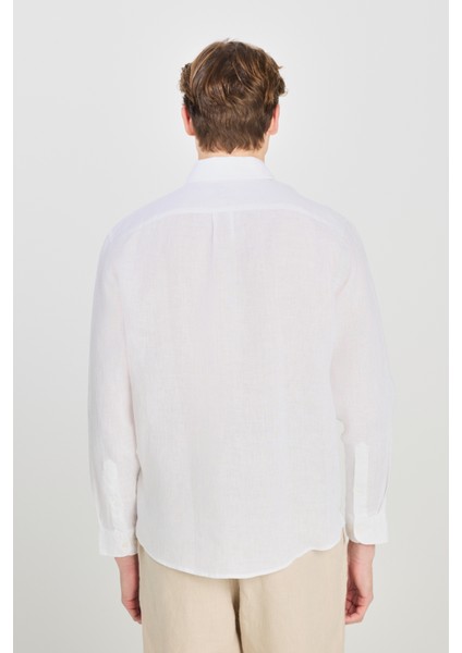 Regular Fit Normal Kesim Beyaz Keten Gömlek indirimleri