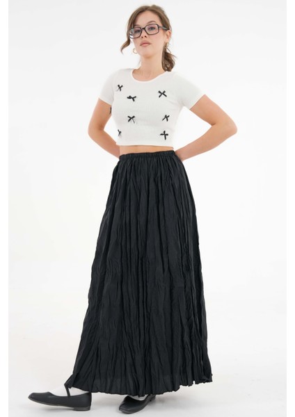 Beyaz Fiyonk Detaylı Bisiklet Yaka Fitilli Örme Crop Bluz modelleri