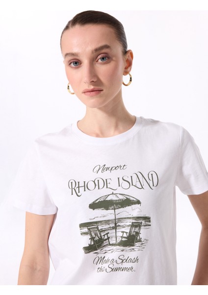 Bisiklet Yaka Baskılı Beyaz Kadın T-Shirt F5SL-TST0473 fiyatları