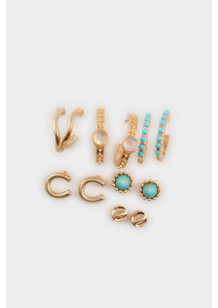 Kadın Mavi Taşlı 6'lı Gold Küpe E4513AXNS