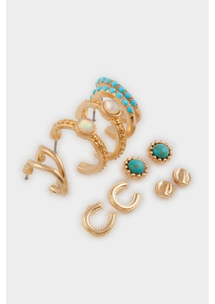 Kadın Mavi Taşlı 6'lı Gold Küpe E4513AXNS fiyatları