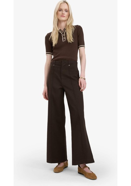 Wide Leg Gabardin Kumaş Palazzo Pantolon Cepli Yüksek Bel Geniş Paça F1649AX25SP
