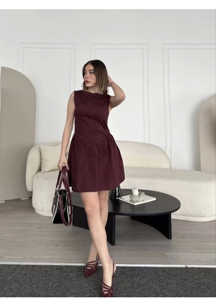 Fermuar Detaylı Mini Elbise - Kahve