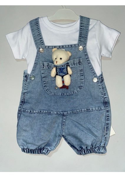 Jean Salopet Tulum 2li Set Erkek Çocuk Ayıcık Oyuncaklı Denim