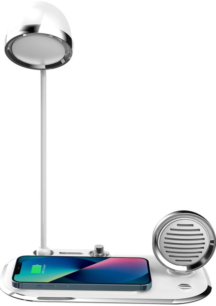 Aw6 3'ü 1 Arada Kablosuz Şarj Standı | Masa Lambası & Bluetooth Hoparlör | 15W Hızlı Şarj