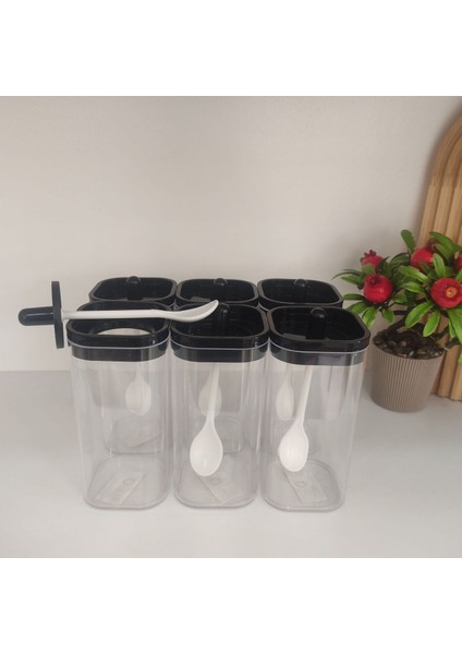 Luxury 6' Lı Kapağı Kendinden Kaşıklı Mika Baharatlık Seti 300 ml 1 Adet
