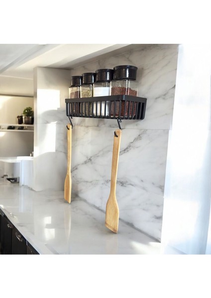 Luxury Standlı Cam Baharatlık Seti Takımı Duvara Monte Stantlı Baharat Rafı 4 Kavanoz 1 Baharat Standı 1 Adet