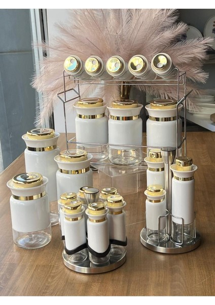Luxury Beyaz Gold Yağdanlık&baharat&tuzluk Seti 24 Parça 1 Adet