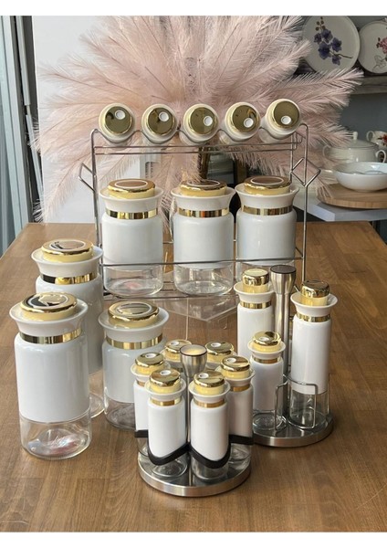 Luxury Beyaz Gold Yağdanlık&baharat&tuzluk Seti 24 Parça 1 Adet modelleri