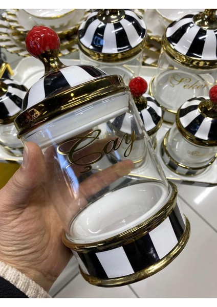 Luxury 15 Parça Siyah Beyaz Çizgili Tepsili Baharatlık 1 Adet fırsatları