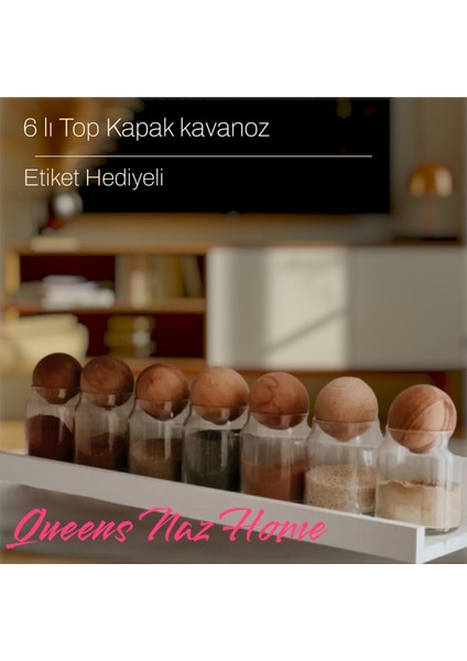 Luxury 6 Adet Bambu Kapaklı 300 ml Cam Kavanoz Etiket Hediyeli Baharatlik Seti 1 Adet