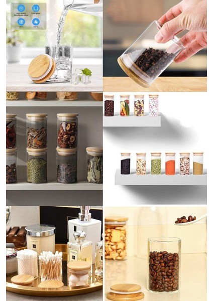Luxury 12LI Bambu Kapaklı Borosilikat Cam Baharatlık Saklama Kabı Set BLS-6512-10-80 X4 1 Adet